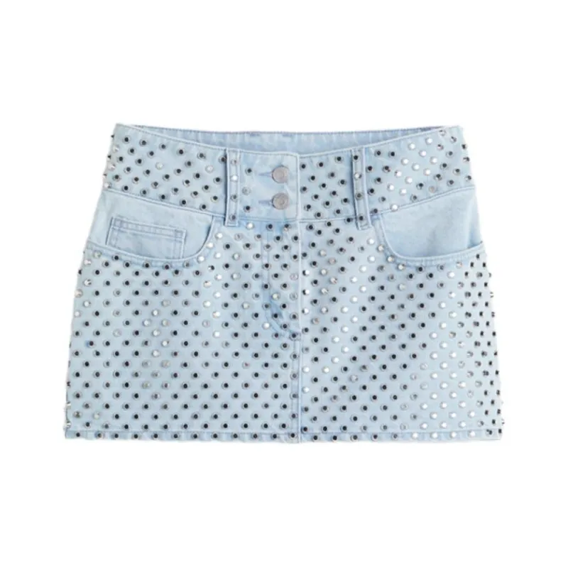 H&M Denim Short Skirts Women's Light Denim Blue-0