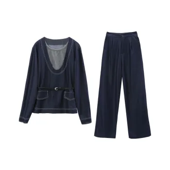 A Paradise For Awakening Casual Suit Women's Navy Blue