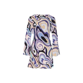 Rixo Ridley Printed Long Sleeved Mini Dress