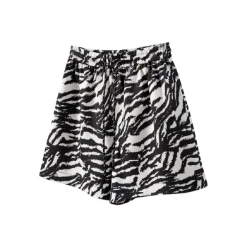 TOUCH Casual Shorts Women's Black Beige Zebra Print