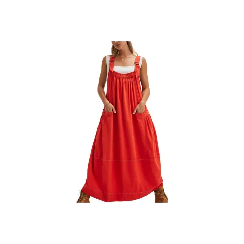 FREE PEOPLE Machu Barrel Midi Dress Slip Dresses Women's Cherry Pink