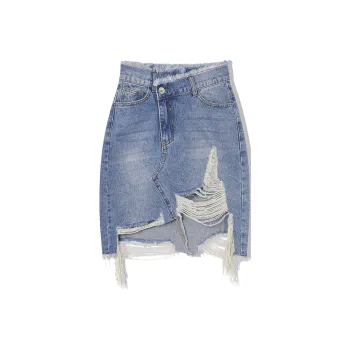 LA CRAWFISH Denim Short Skirts Women's Washed Light Blue