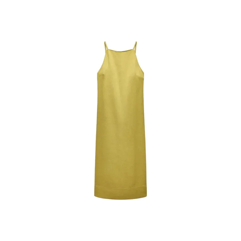 ZARA ZW Series Sleeveless Dress Women's Yellow Green-0