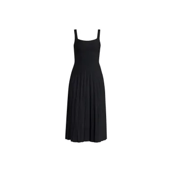 Staud Ellison Pleated Sleeveless Midi Dress