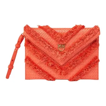 PINKO Leather With Raffia Clutch Women's Coral Red