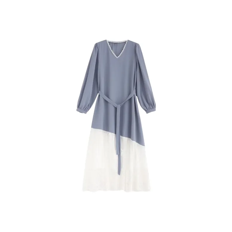 FEIERDAOSHANGDEMAO Long Sleeved Dresses Women's Blue-0
