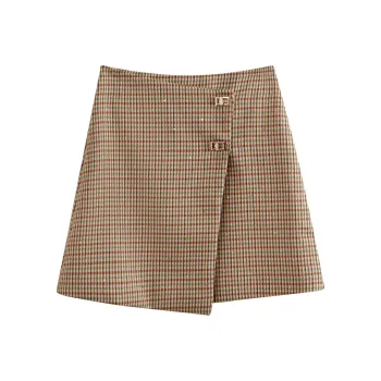 Olrain Casual Short Skirts Women's Green Plaid