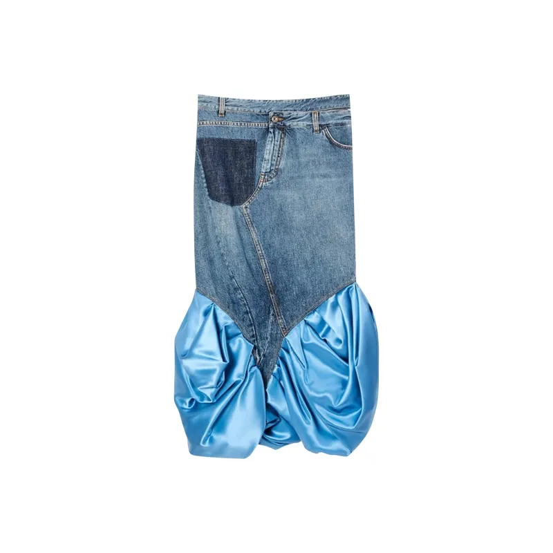 LOEWE Satin Panel Denim Skirt 'Blue Denim'-0