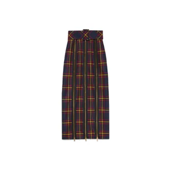 GUCCI Buckled Belt Tartan Skirt