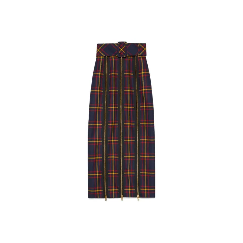 GUCCI Buckled Belt Tartan Skirt-0