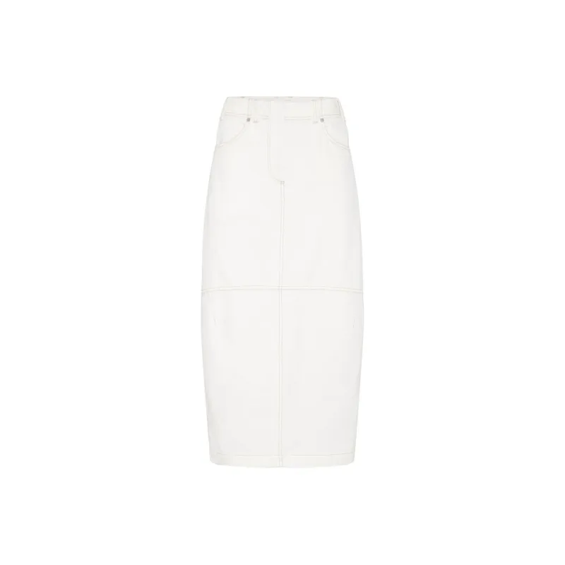 Brunello Cucinelli High Waist Straight Hem Midi Skirt-0