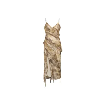 URBAN REVIVO Slip Dress Women's Khaki Brown Print