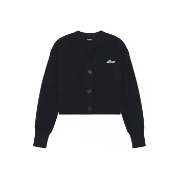 WE11DONE Logo patch Ribbed knit Wool Cardigan