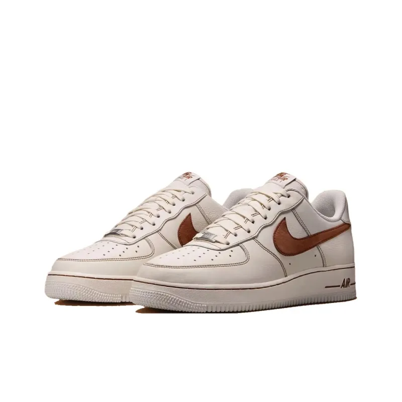 Nike Air Force 1 Anti Slip Wear Resistant Low Top Skateboard Shoes Unisex Beige Brown-2
