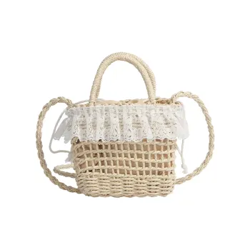 YZUE Woven Crossbody One Shoulder Handbag Women's White/Brown