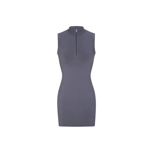 SKIMS NEW VINTAGE ZIP UP SLEEVELESS MINI DRESS Sleeveless Dress Women's STEEL BLUE/Steel Blue