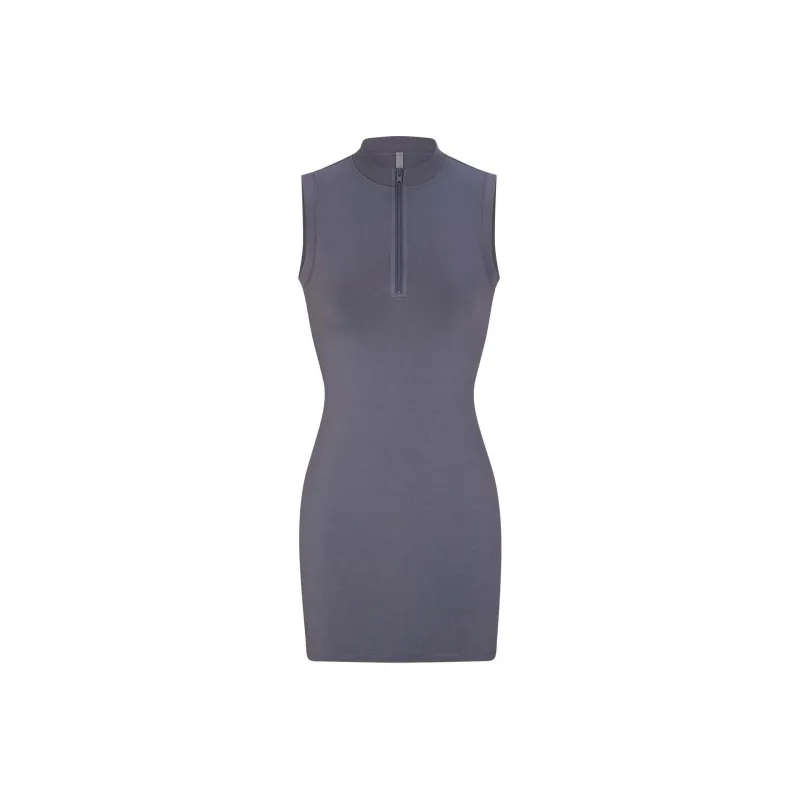 SKIMS NEW VINTAGE ZIP UP SLEEVELESS MINI DRESS Sleeveless Dress Women's STEEL BLUE/Steel Blue-0