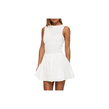PRINCESS POLLY YENNIFER SHIRRED BROIDERIE MINI DRESS Sleeveless Dress Women's WHITE/White