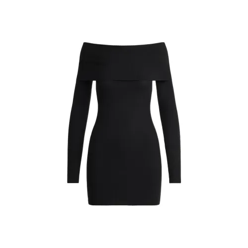 SKIMS SS25 SOFT LOUNGE OFF THE SHOULDER MINI DRESS Long Sleeved Dresses Women's ONYX/Onyx
