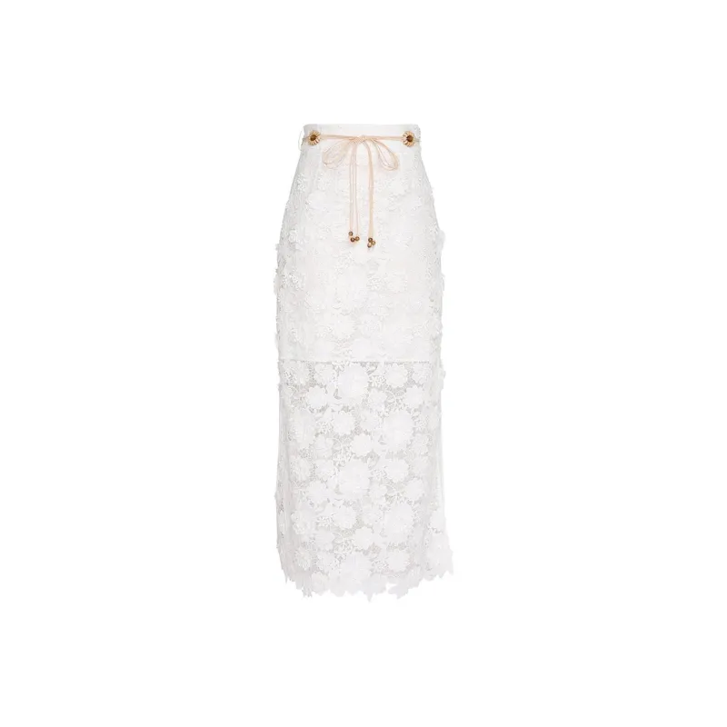 Zimmermann Raie Lace Flower Detailed Skirt-0
