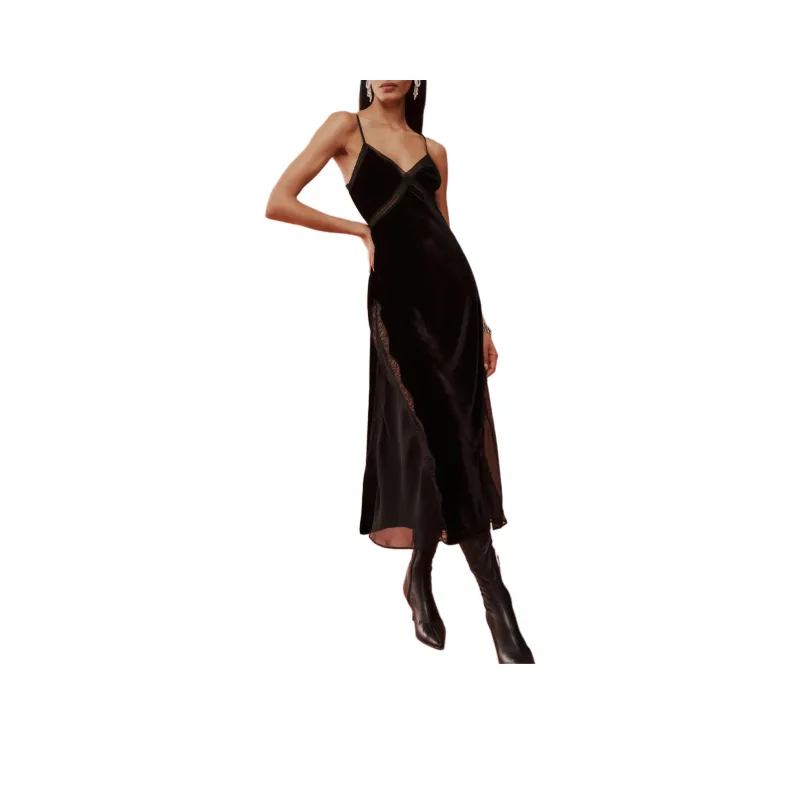 REFORMATION Ziah Velvet Dress Slip Dresses Women's Black-0