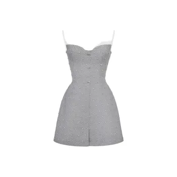 MONTSAND SS25 Grey Harringbone Crystal Beaded Dress Slip Dress Women's Gray