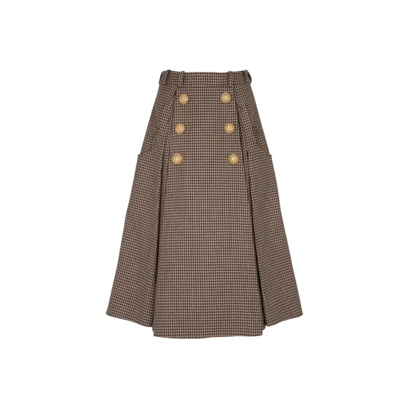 BALMAIN Houndstooth Checked print Pleated Skirt-0