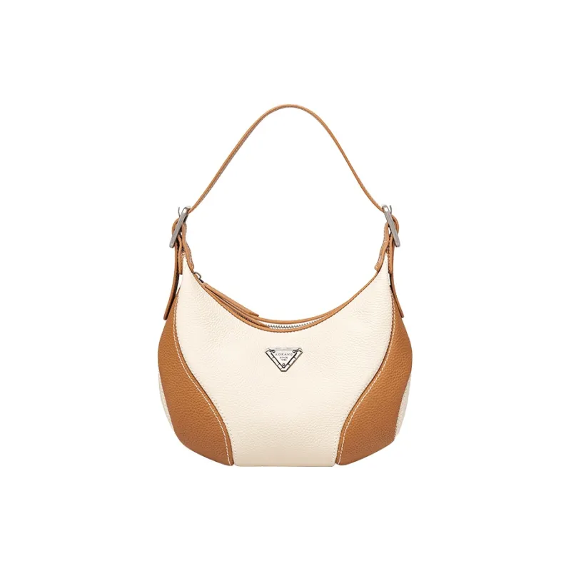 AOKANG Cow Leather Underarm Shoulder Bag Small Size Women's Ecru/Classic Black/Elephant Gray-1