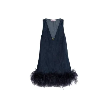 Valentino Logo Plaque V Neck Denim Dress