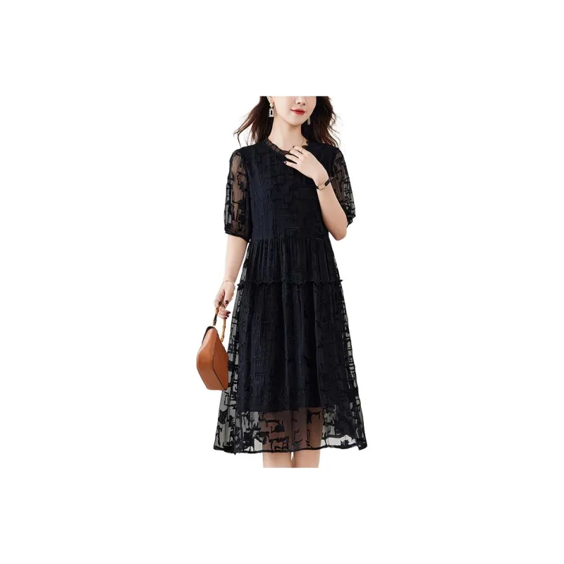 Yi Mengyuan Heavyweight Mulberry Silk Short Sleeved Dress Women's-2