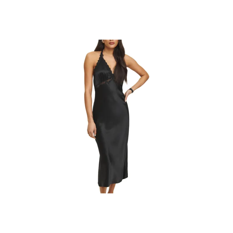 REFORMATION Nora Silk Dress Slip Dresses Women's Black-0