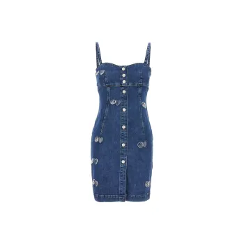 MOSCHINO Jeans Appliquéd Sleeveless Denim Mini Dress