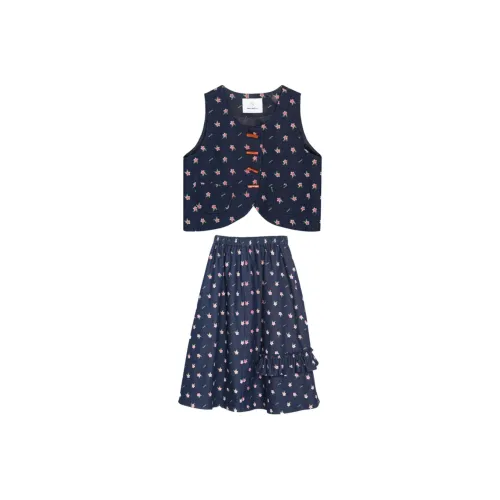 LCEVHZ'S Two Piece Skirt Sets Women's Navy Blue Vest+Multicolor Skirt