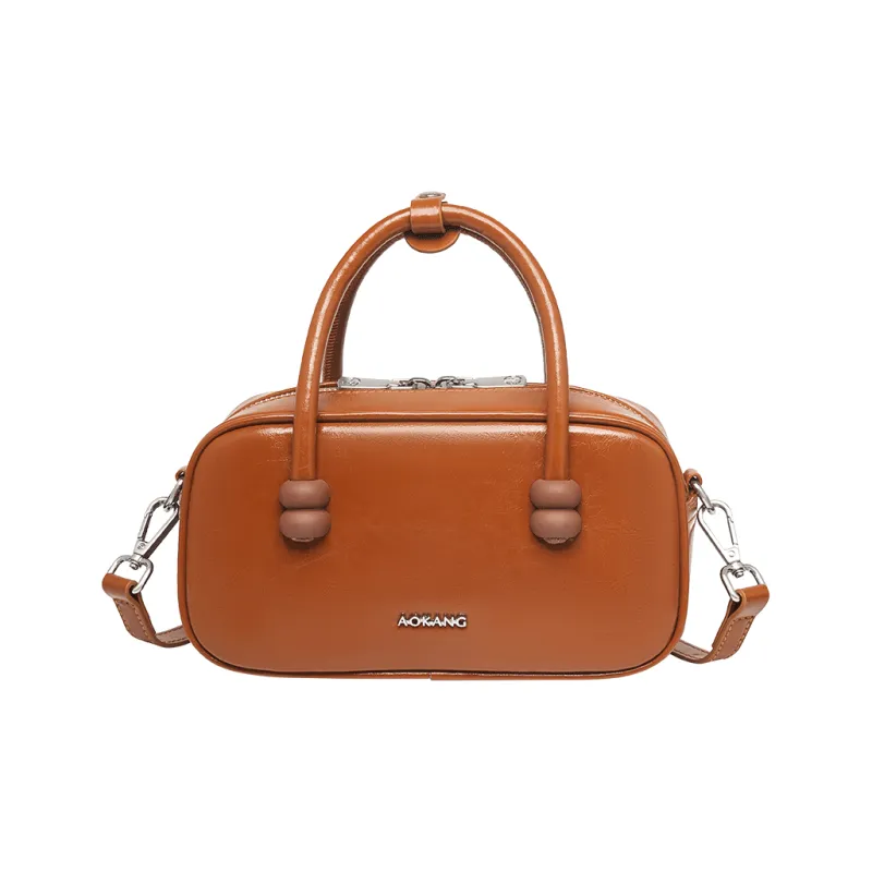 AOKANG Cow Leather Bowling Bag One Shoulder Underarm Crossbody Handbag Regular Women's Multicolor-8