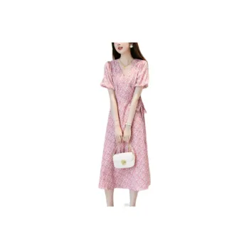 【dme】 Short-Sleeved Dresses Women's Light Peach Pink