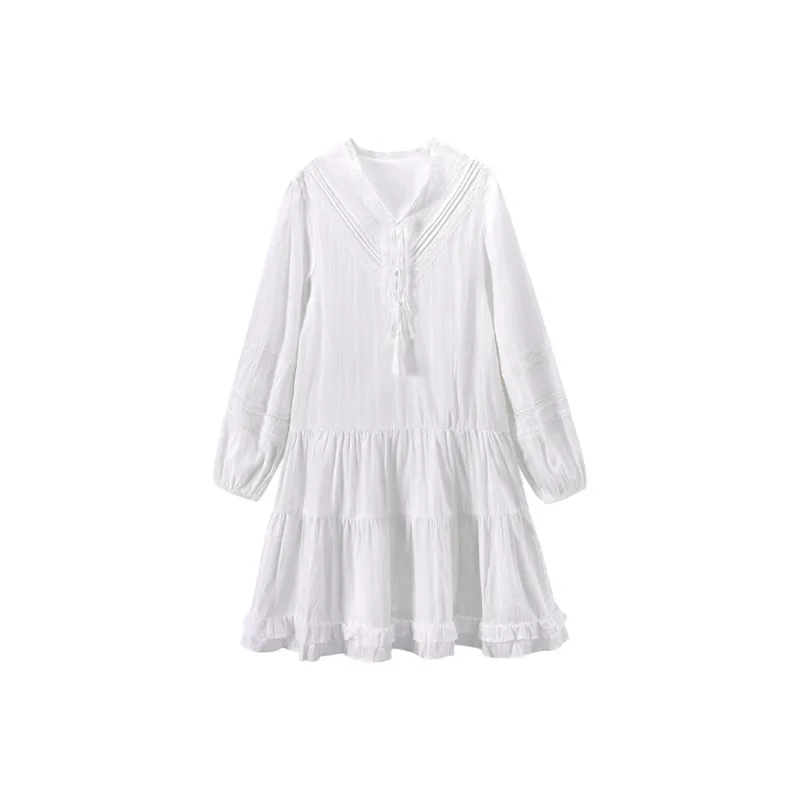 OURUOKE Long Sleeved Dresses Women's White-0