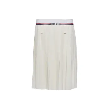 MIU MIU Logo Waistband Pleated Skirt