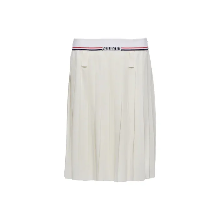 MIU MIU Logo Waistband Pleated Skirt-0