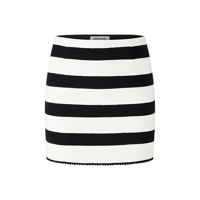 HERLIAN Casual Short Skirts Women's Black White Stripes-0