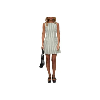 PRINCESS POLLY Alfalfa Shift Mini Dress Sleeveless Dress Women's Green Stripe/Green Stripes