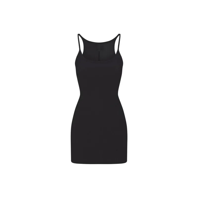 SKIMS COTTON RIB MINI CAMI DRESS Slip Dresses Women's SOOT/Smoke Gray-0