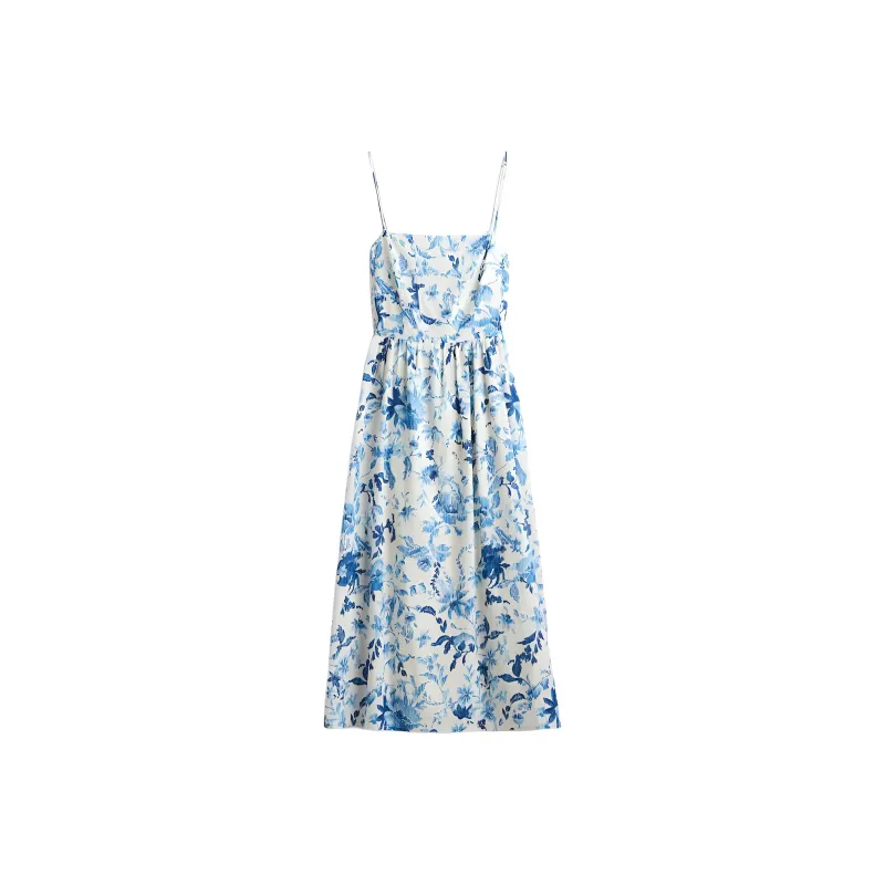H&M Slip Dresses Women's White/Blue Floral-0