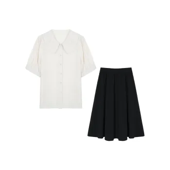 Still quiet Two Piece Skirt Sets Women's Apricot+Black
