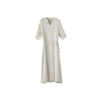 Late White Long Sleeved Dress Women's Light Yellow