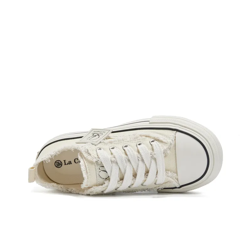 La Chapelle Abrasion Resistant Low Top Canvas Shoes Women's Beige Black-3