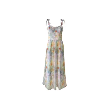 COVER TIME Slip Dress Women's Oil Paintings Pink Blue