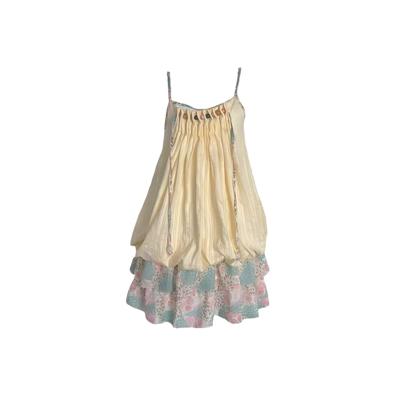 PAIN OR PLEASURE Summer Slip Dresses Women's Yellow-0