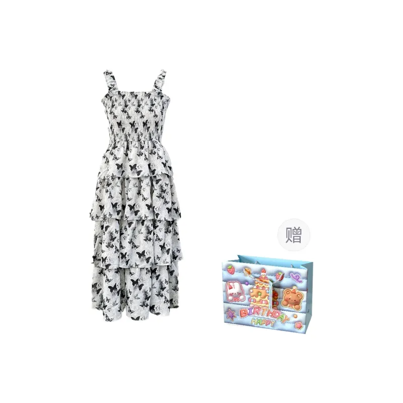 Gentle Welcome Slip Dress Women's White Butterfly Flower-0