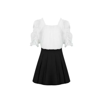 MeetMetro Skirt Set Women's White+Black