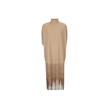 KHAITE Olson Fringed Mock Neck Maxi Dress